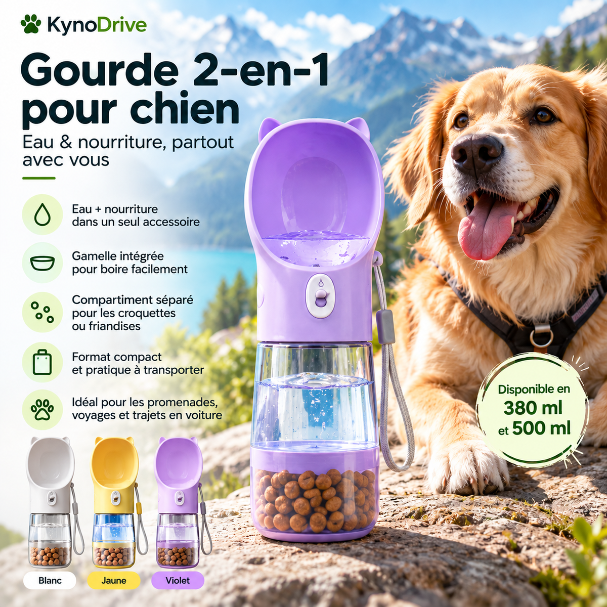 Gourde 2-en-1 pour chien – Eau & nourriture | KynoDrive